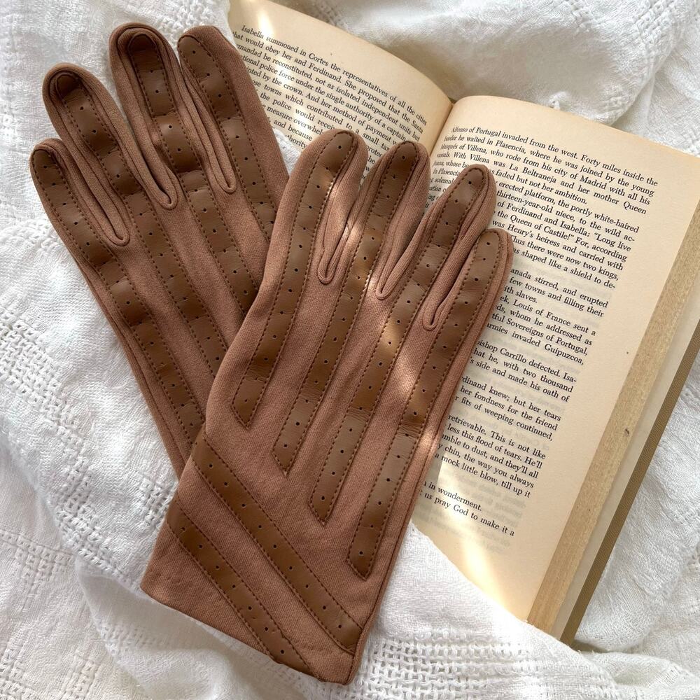 Vintage‎ 90s Brown Tan Driving Gloves Large